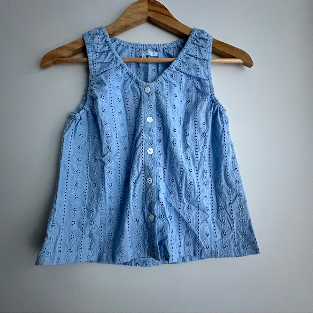 Blue Floral Eyelet Sleeveless Women Top
